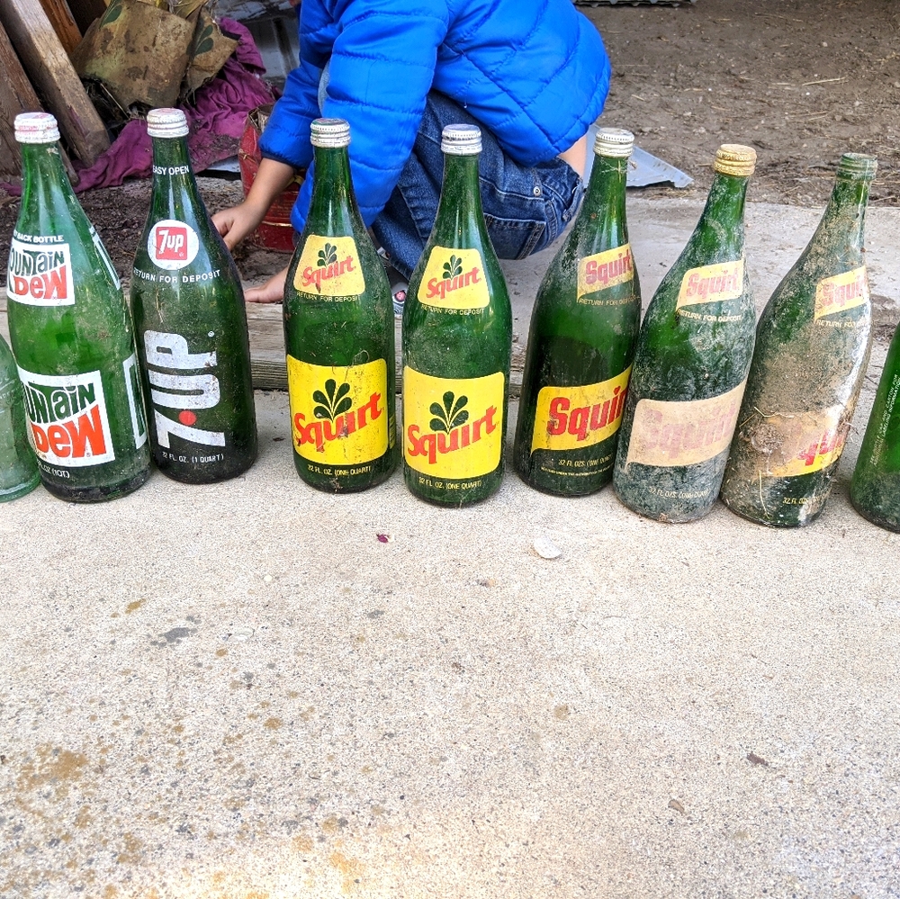 Vintage Squirt, 7Up & Mountain Dew glass bottles